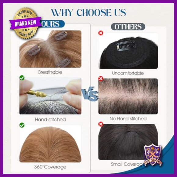 Human Hair Topper with Side Bangs, T-Part Lace Base, 11 Inch Length main image 7
